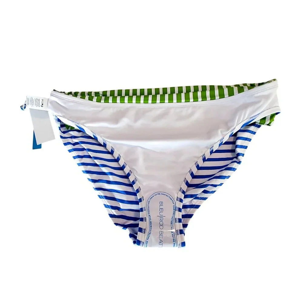 Bleu Rod Beattie Womens Striped Swim Bottoms 14 Green & Blue Foldover Waistband